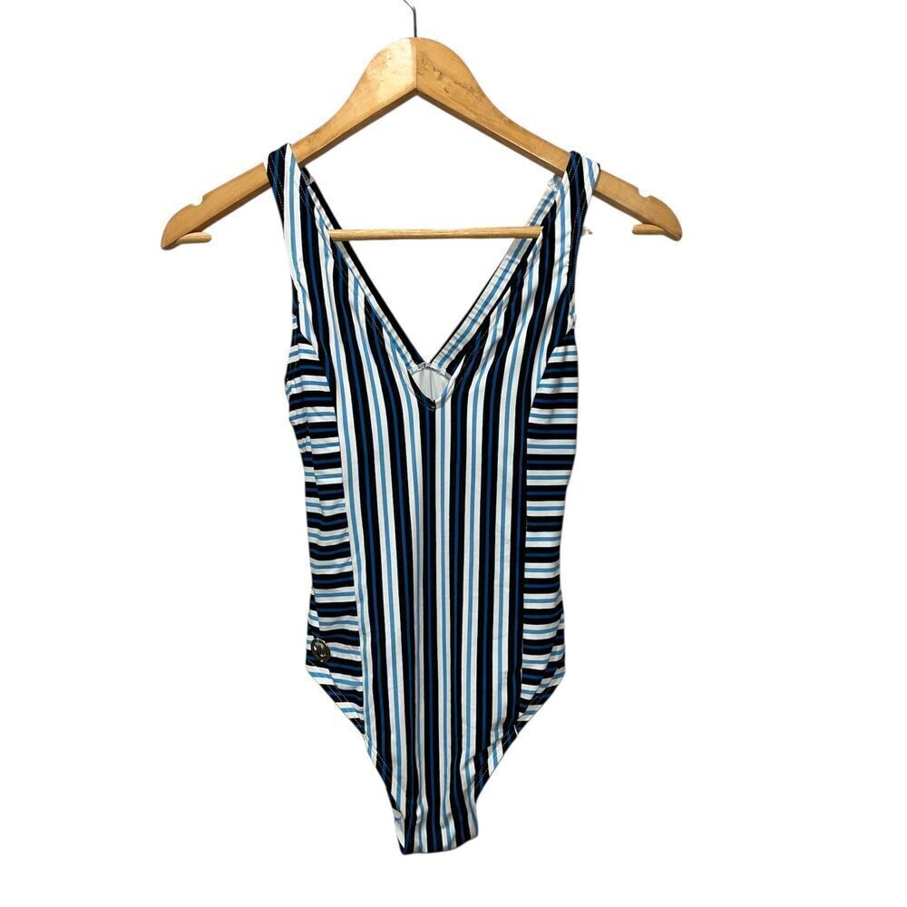 Michael Kors Women's Marine Stripe V-Neck One Pice Swimsuit Size 6 Coastal - Picture 3 of 9